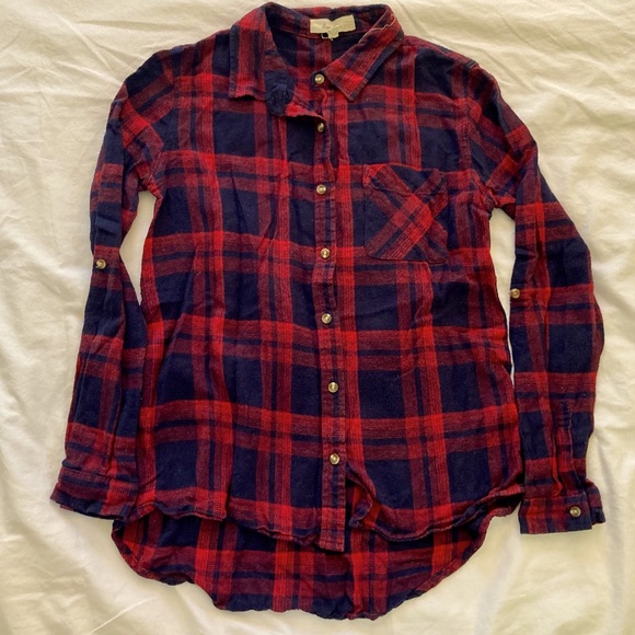 Plaid boutique red and navy flannel - Picture 1 of 3